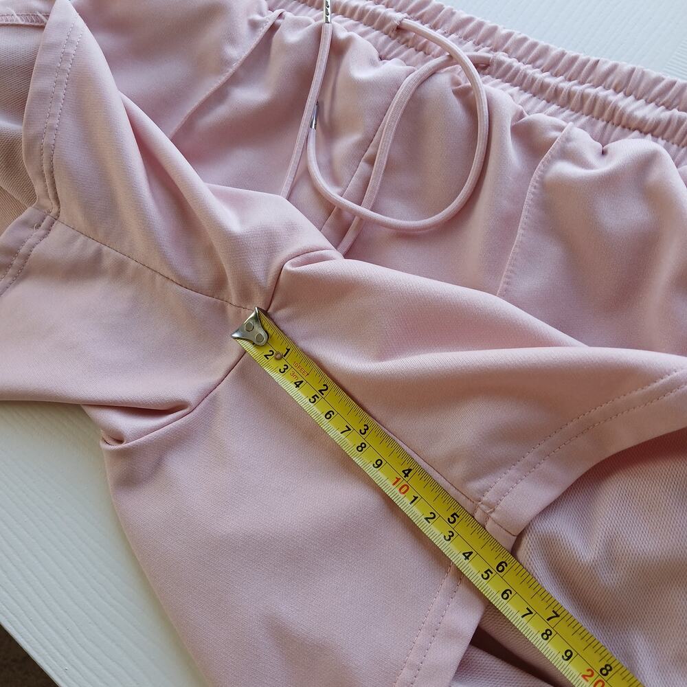 Shein Pink French Terry Shorts L contrast tape pockets drawstring elastic waist - Picture 8 of 9